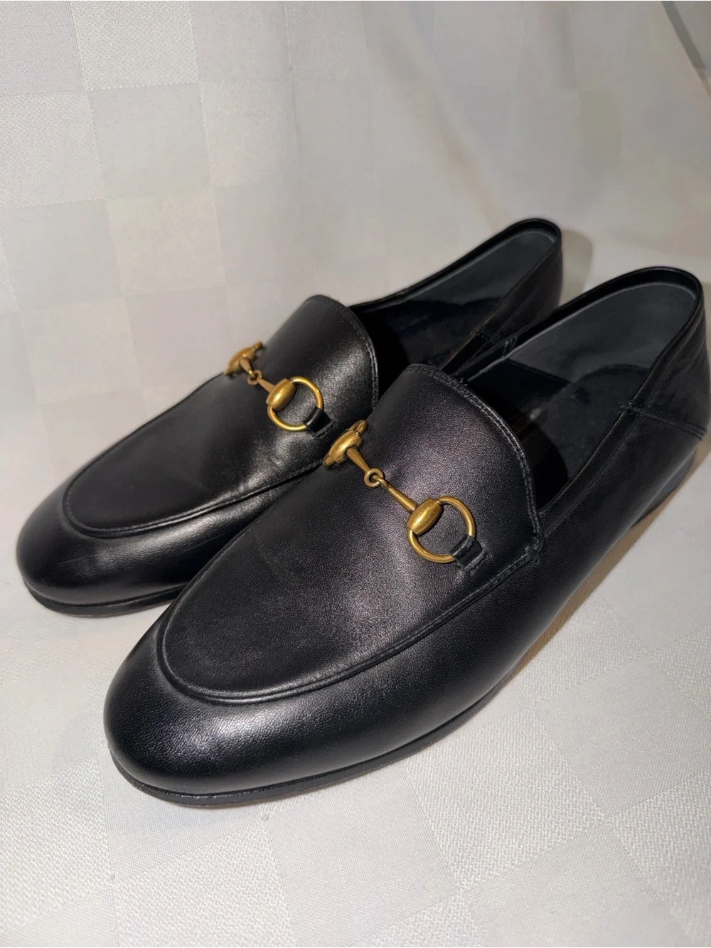 Sz 36.5 6.5 Gucci Brixton Black Leather Horsebit Loafers